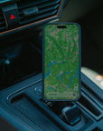 Cupra Leon 2020-2023 phone mount holding iPhone with Apple Maps next to the gear selector, MagSafe-compatible Qi2 wireless charging, no drilling no adhesive
