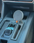 iPhone on magnetic phone mount in Cupra Formentor 2020–2023 showing map navigation, mounted at eye line beside the gear selector
