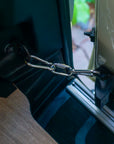 SafeNight door lock with stainless steel chain securing Mercedes Sprinter 907 sliding door from interior for overnight van security