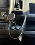 Phone mount installed in the centre cup holder of a Fiat Ducato, Citroën Jumper, Peugeot Boxer or Ram ProMaster