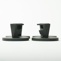 Pair of Tactic Engineering magnetic supports for Starlink Mini, SLS 3D printed nylon brackets with rubber coated neodymium magnet bases shown from front and back angles on white background, designed for flat surface mounting
