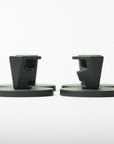 Pair of Tactic Engineering magnetic supports for Starlink Mini, SLS 3D printed nylon brackets with rubber coated neodymium magnet bases shown from front and back angles on white background, designed for flat surface mounting