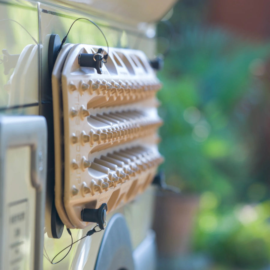 Close-up of SLS 3D-printed carbon-fibre-reinforced pins for magnetic recovery board mount