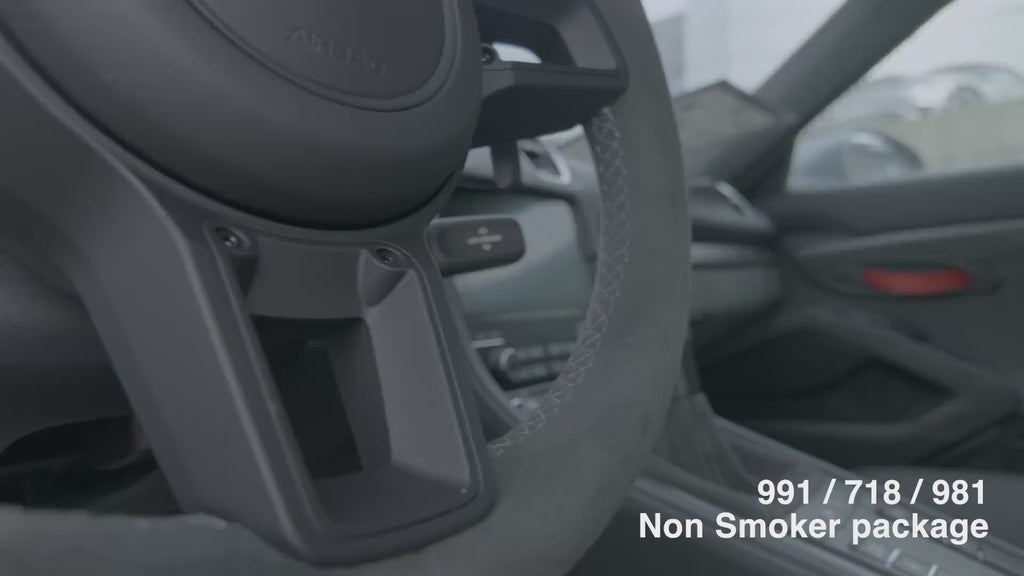 Installing the Tactic Engineering phone mount in the open console tray of a Porsche 718 without Smoker's Package, no tools