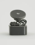Porsche Macan 95B (2014–2021) phone mount by Tactic Engineering rotating 360°: vehicle-specific SLS nylon base designed and built in Switzerland, with MagSafe-compatible Qi2 wireless charger.
