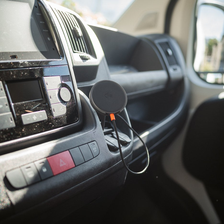 Qi2 MagSafe charger on the Tactic phone mount, Fiat Ducato / Ram ProMaster dashboard cup holder